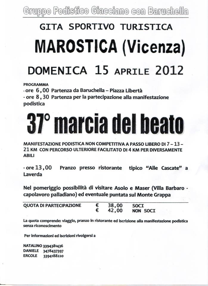 Gita sportivo-turistica il 15 Aprile 2012: destinazione Marostica